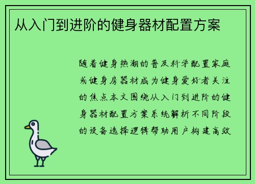 从入门到进阶的健身器材配置方案